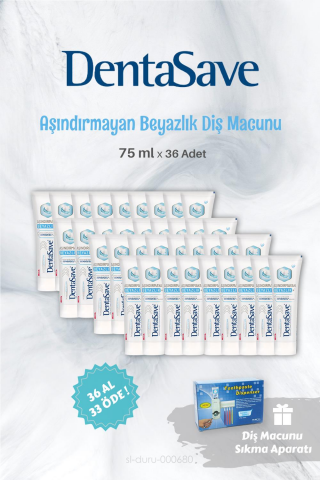 DentaSave Aşındırmayan Beyazlık 36 AL 15 ÖDE Diş Macunu 75 ml ve Sıkma Aparatı Hediye