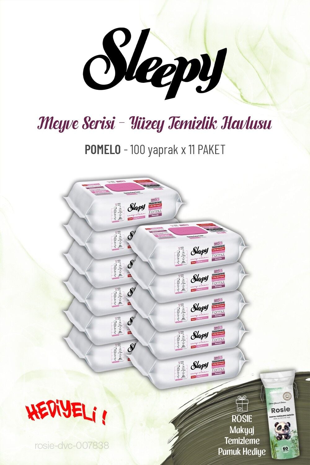 Sleepy 100 yaprak x 11 paket Pomelo Yüzey Temizlik Havlusu ve ROSIE