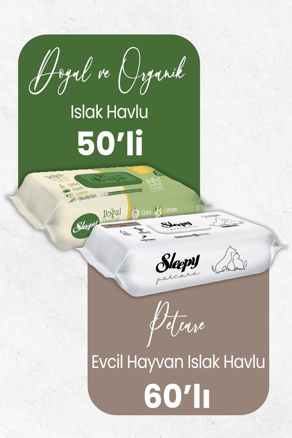 Sleepy Doğal Organik Islak Mendil 50'li ve Evcil Hayvan Islak Havlu 60'lı
