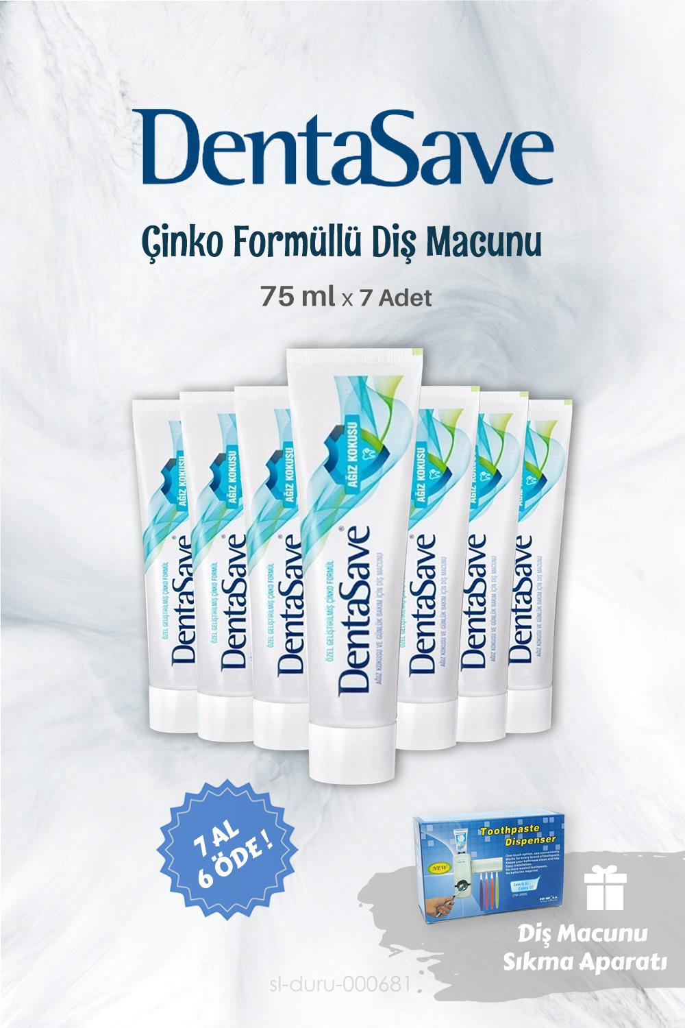 DentaSave 7 AL 6 ÖDE Diş Macunu Çinko Formül 75 ml ve Diş Macunu Sıkma Aparatı