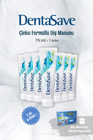 DentaSave 7 AL 6 ÖDE Diş Macunu Çinko Formül 75 ml ve Diş Macunu Sıkma Aparatı