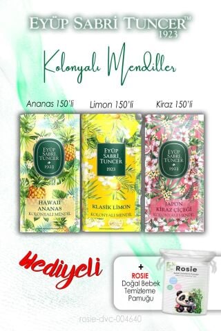 Kiraz, Ananas, Limon 150'li Kolonyalı Mendil ve ROSIE