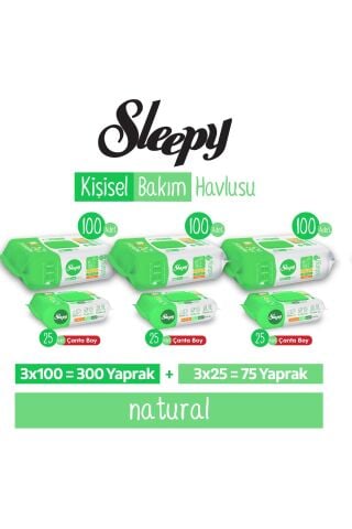 Sleepy Natural Kişisel Bakım Havlusu 3x100 (300 Yaprak) + Çanta Boy 3x25 (75 Yaprak)