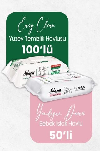 Sleepy Yenidoğan Islak Bebek Havlusu 50'li ve Temizlik Havlusu 100' lü