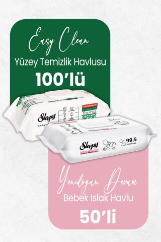 Sleepy Yenidoğan Islak Bebek Havlusu 50'li ve Temizlik Havlusu 100' lü