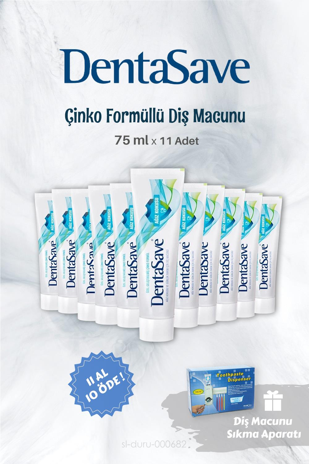 11 AL 10 ÖDE DentaSave Diş Macunu Çinko Formül 75 ml ve Diş Macunu Sıkma Aparatı
