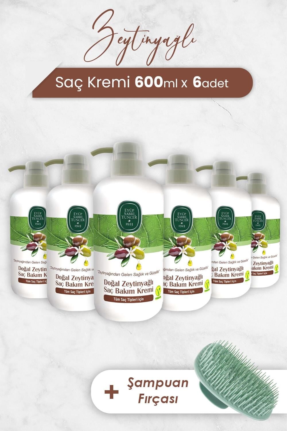 Eyüp Sabri Tuncer Zeytinyağlı Saç Kremi 600 ml x 6 Adet ve Şampuan Fırçası
