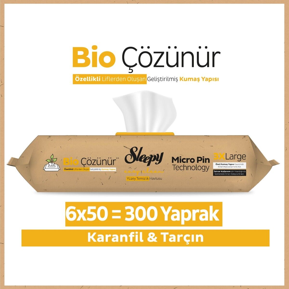 Sleepy Bio Çözünür Yüzey Temizlik Havlusu Karanfil&Tarçın 6x50 (300 Yaprak)
