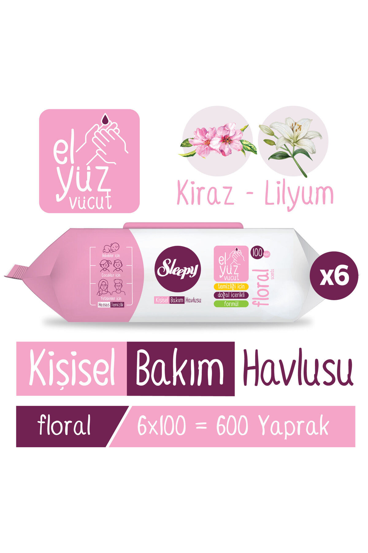 Sleepy Floral Kişisel Bakım Havlusu 6x100 (600 Yaprak)