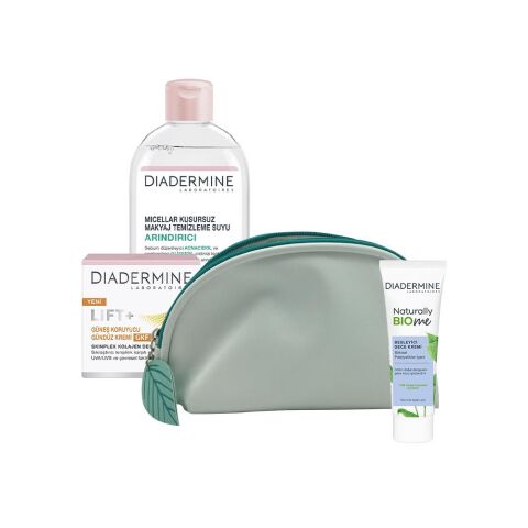 DIADERMINE Makyaj Temizleme Suyu, Gece Kremi, Gündüz Kremi ve Diadermine Çanta Hediyeli