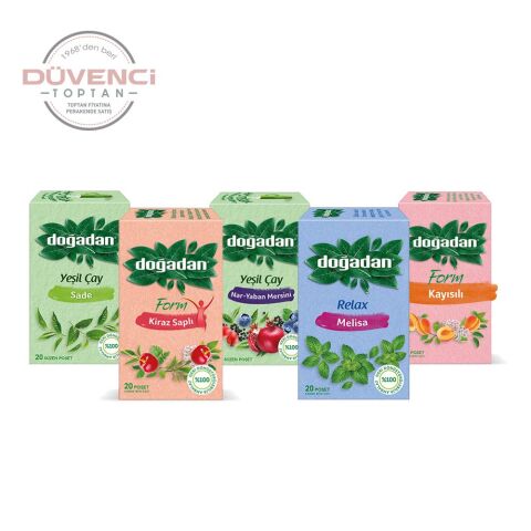 Doğadan Düvenci Toptan Bitki Çayları Paketi 5' li Model 3 (Nar Yaban Mersini, Kiraz Saplı, Yeşil Çay, Melisa, Kayısılı)