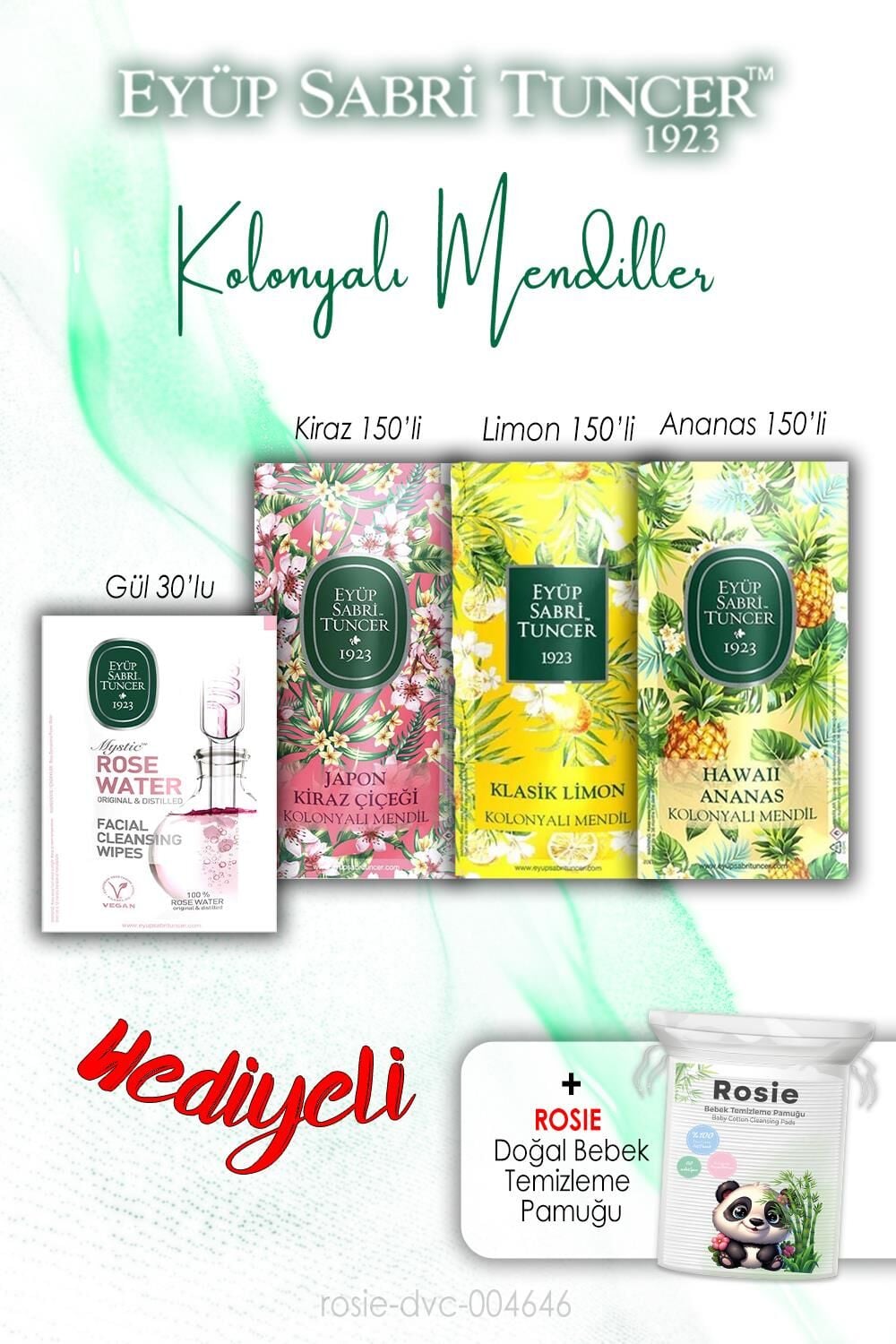 Gül, Kiraz, Ananas ve Limon Kolonyalı Mendil ve ROSIE