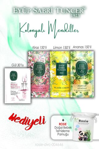 Gül, Kiraz, Ananas ve Limon Kolonyalı Mendil ve ROSIE