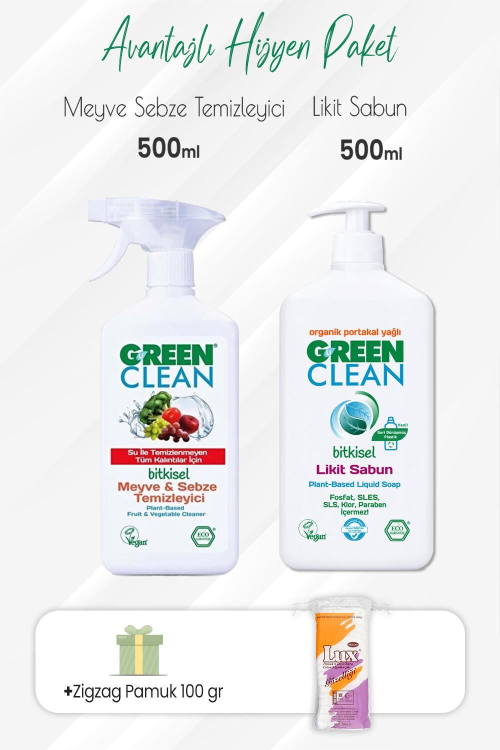 Green Clean Meyve Sebze Temizleyici,Portakallı Likit Sabun 500 ml Zigzag Pamuk