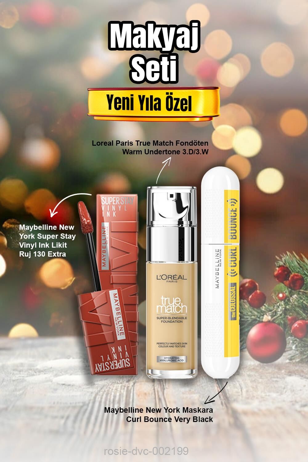 Loreal Paris True Match Fondöten 3.D/3.W, Maskara Curl Bounce Very Black, Super Stay Vinyl Ink Ruj 130