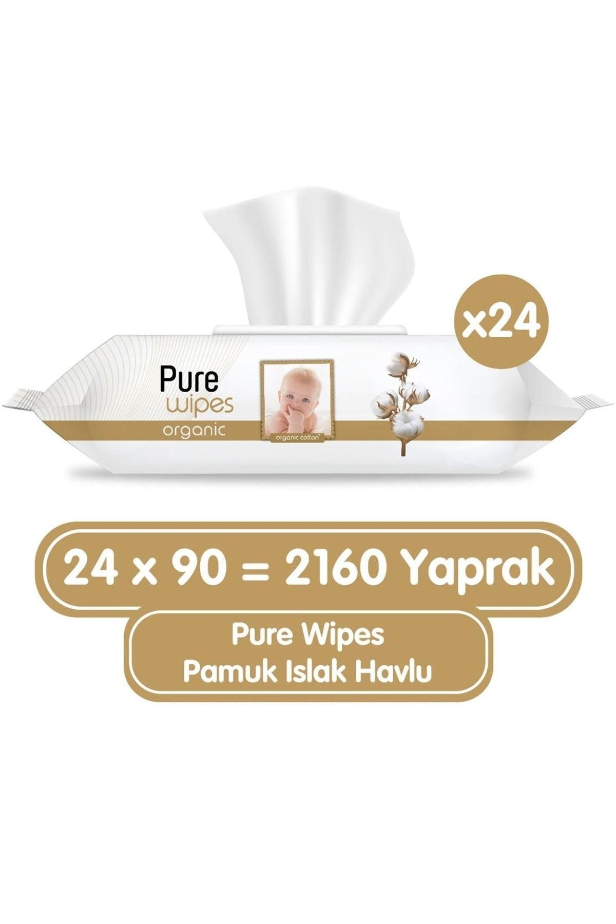 Pure Baby Organik Pamuklu 90 Yaprak 24 Lü Paket Islak Havlu