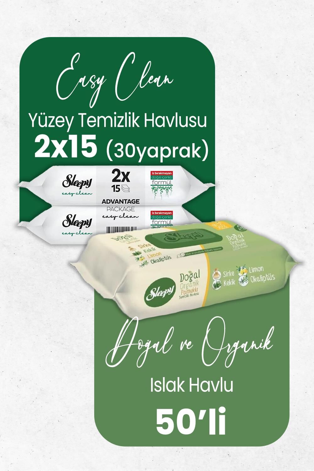 Sleepy Doğal Organik Islak Mendil 50' li ve Temizlik Havlusu 30' lu