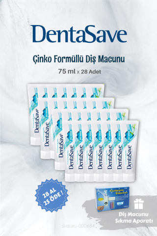 28 AL 25 ÖDE DentaSave Diş Macunu Çinko Formül 75 ml ve Diş Macunu Sıkma Aparatı