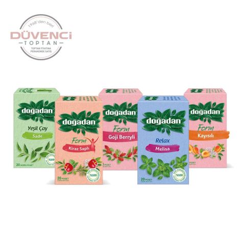 Doğadan Düvenci Toptan Bitki Çayları Paketi 5' li Model 4 ( Kiraz Saplı, Kayısılı, Melisa, Yeşil Çay, Goji Berry)