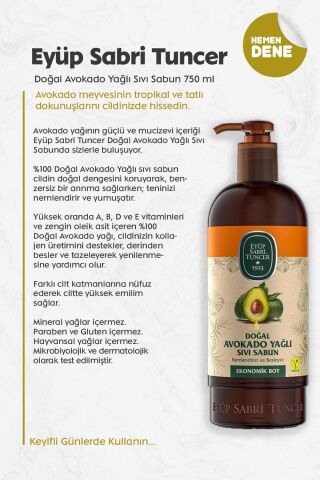 Eyüp Sabri Tuncer Doğal Avokado Yağlı Sıvı Sabun 750 ml