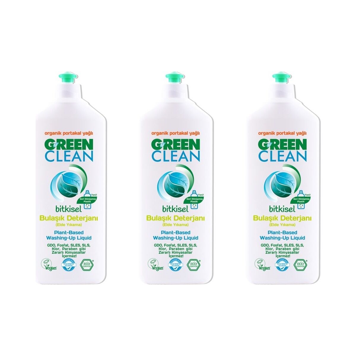Green Clean Bitkisel Bulaşık Deterjanı 730 ml Organik Portakal Yağlı x3 Adet