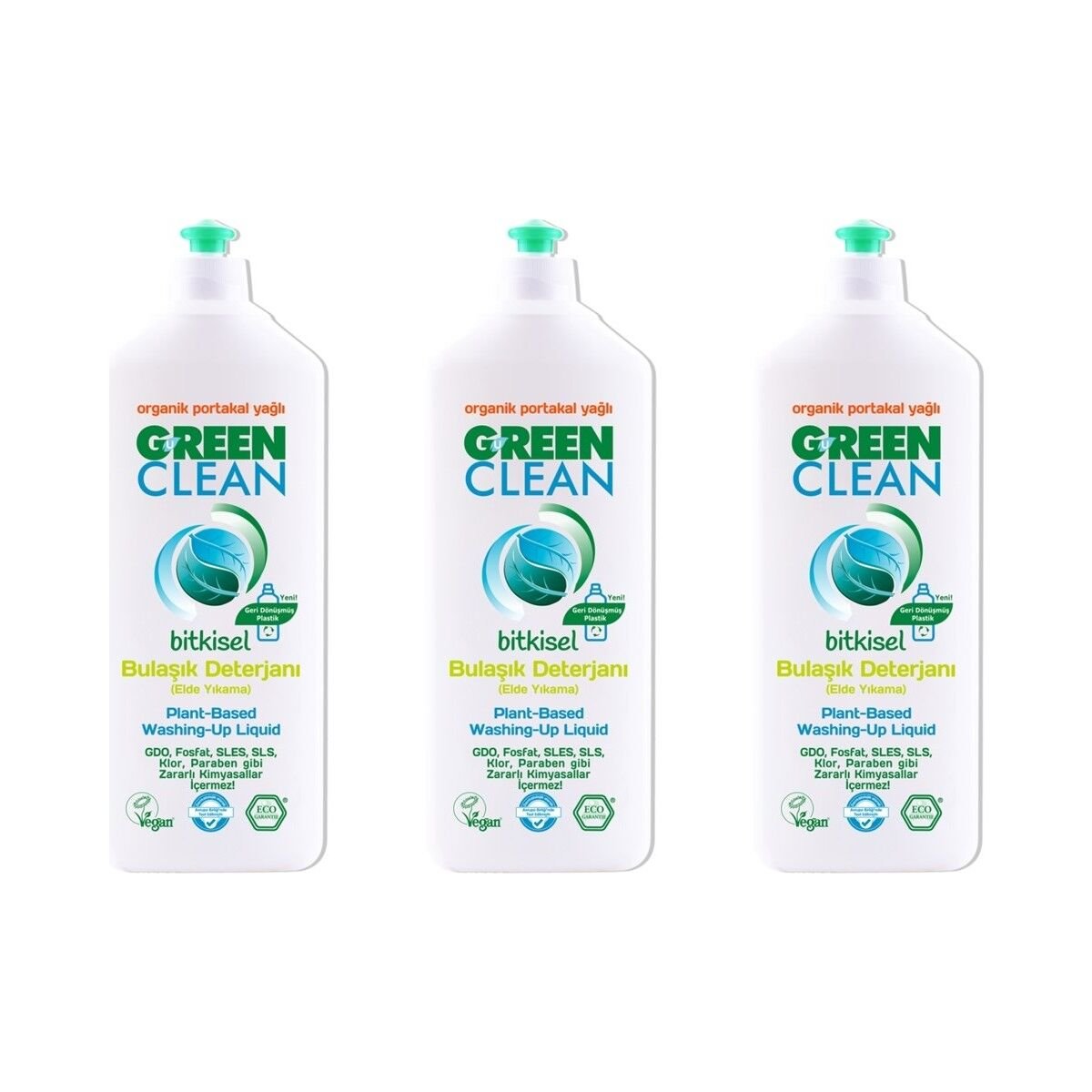 Green Clean Bitkisel Bulaşık Deterjanı 730 ml Organik Portakal Yağlı x3 Adet