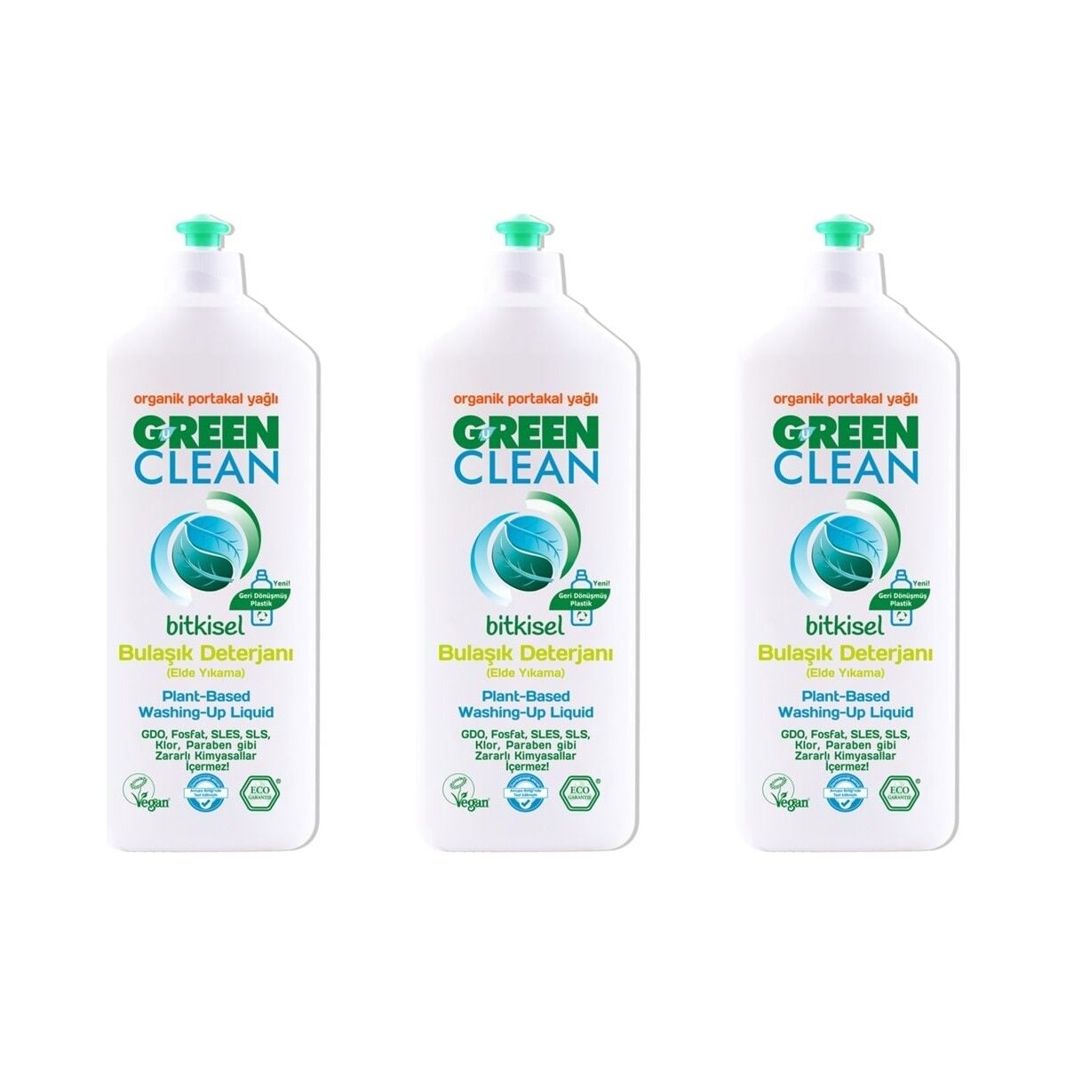 Green Clean Bitkisel Bulaşık Deterjanı 730 ml Organik Portakal Yağlı x3 Adet