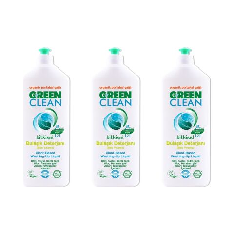 Green Clean Bitkisel Bulaşık Deterjanı 730 ml Organik Portakal Yağlı x3 Adet
