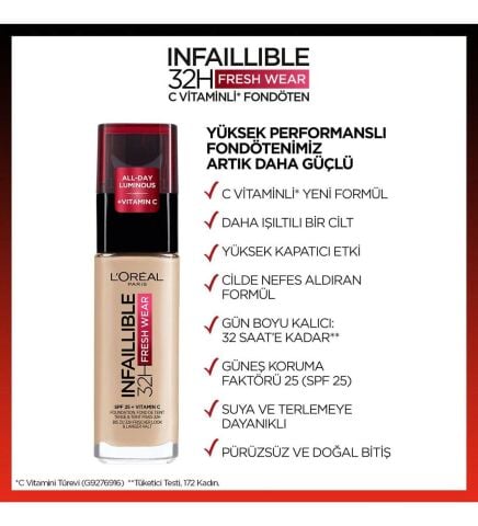 Loreal Paris Infaillible Fondöten 125,Telescopic Carbon Maskara,Vinyl Ink Likit Ruj 15