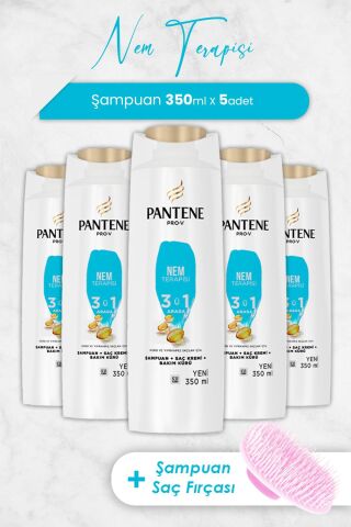 Pantene Şampuan Pro-V Nem Terapisi 3'ü 1 Arada 350 ml x 5 Adet ve Şampuan Fırçası