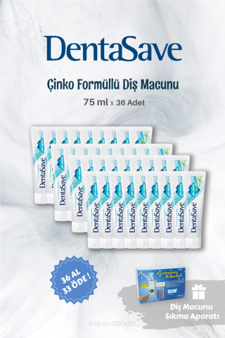 DentaSave Diş Macunu 36 AL 33 ÖDE Çinko Formül 75 ml ve Diş Macunu Sıkma Aparatı