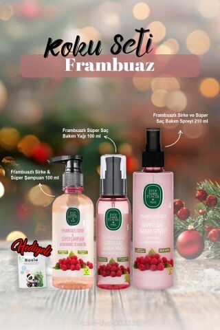 100 ml Bakım Yağı ve Şampuan, Saç Bakım Spreyi 210 ml Frambuaz ve Rosie Hediye
