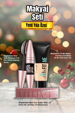 Maybelline Fit Me Fondöten 104 ,Maskara Full Fan Effect, Vinyl Ink Likit Ruj 110