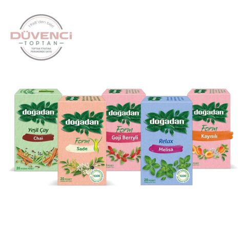 Doğadan Düvenci Toptan Bitki Çayları Paketi 5' li Model 6 (Melisa, Kayısılı, Goji Berry, Form Çay, Yeşil Çay Chai)