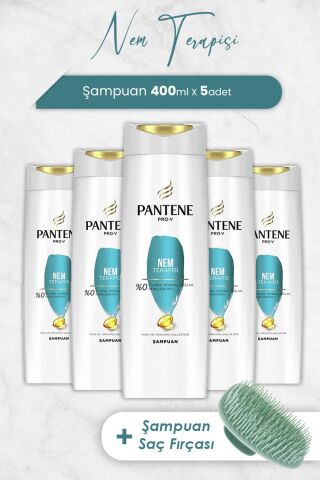 Pantene Pro-V Nem Terapisi 400 ml Şampuan x 5 Adet ve Şampuan Fırçası