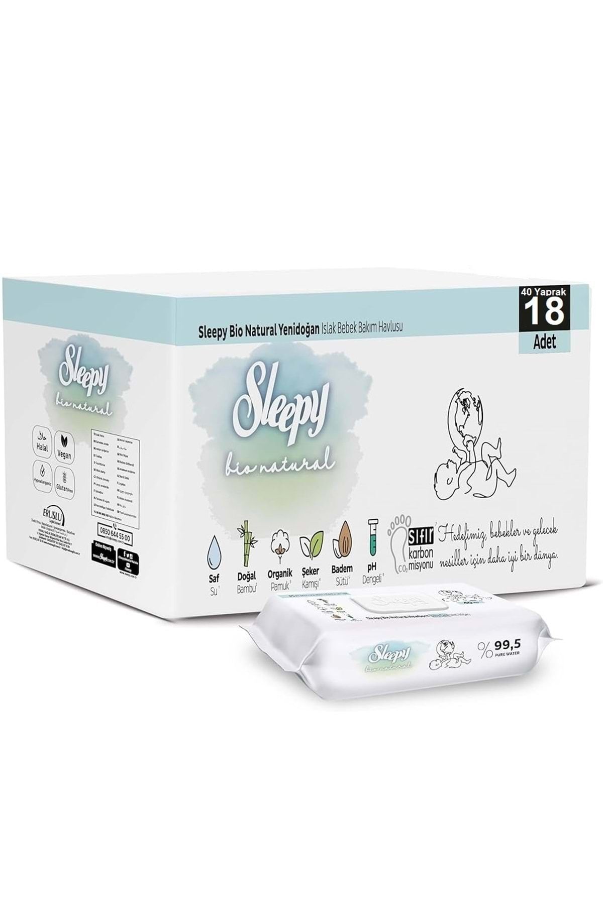 Sleepy Islak Havlu Bio Natural 40'lı (18 Li Set) 720 Yaprak
