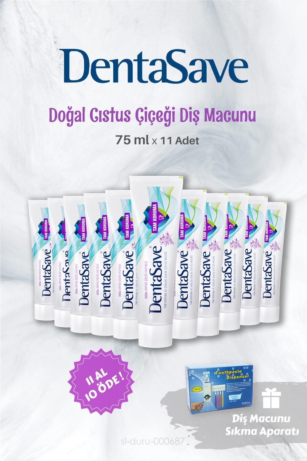 11 AL 10 ÖDE DentaSave Diş Macunu Cıstus Çiçeği 75 ml ve Diş Macunu Sıkma Aparatı