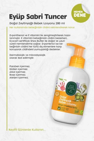Eyüp Sabri Tuncer Doğal Zeytinyağlı Bebek Losyonu 280 ml