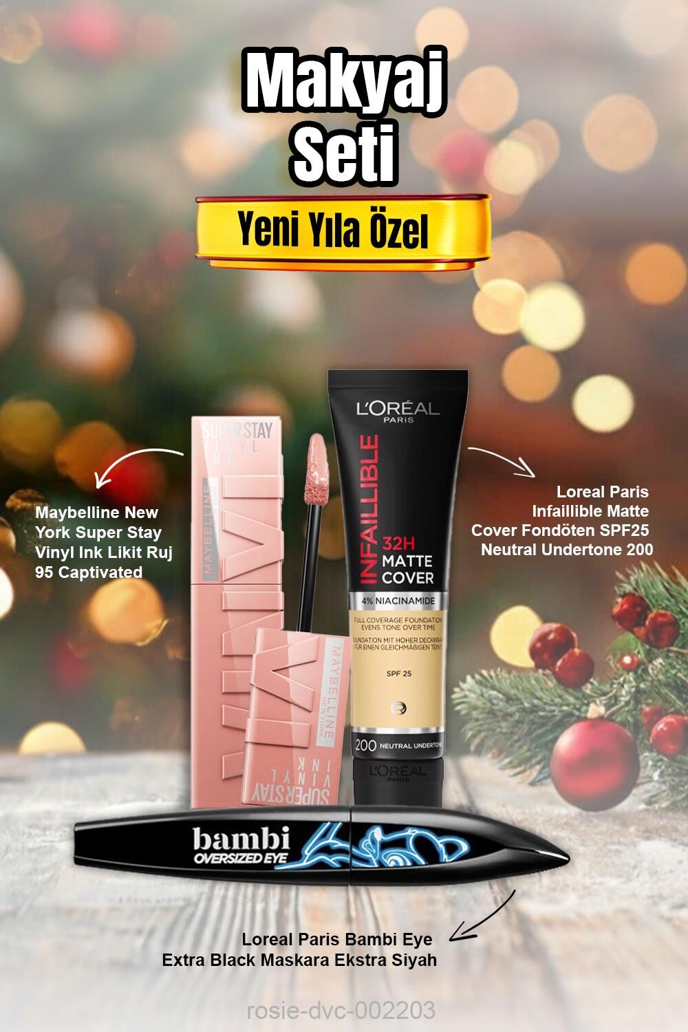 Loreal Infaillible Matte Cover SPF25 200, Bambi Eye Maskara, Vinyl Ink Likit Ruj 95