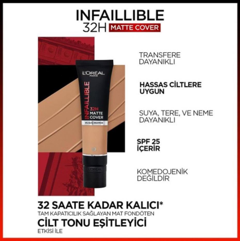Loreal Infaillible Matte Cover SPF25 200, Bambi Eye Maskara, Vinyl Ink Likit Ruj 95
