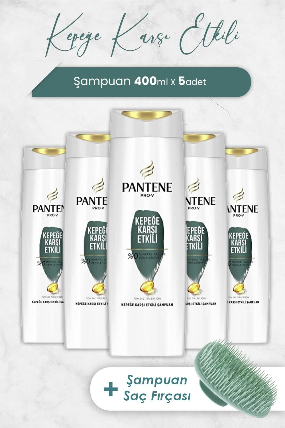 Pantene Kepeğe Karşı Etkili 400 ml Şampuan x 5 Adet ve Şampuan Fırçası