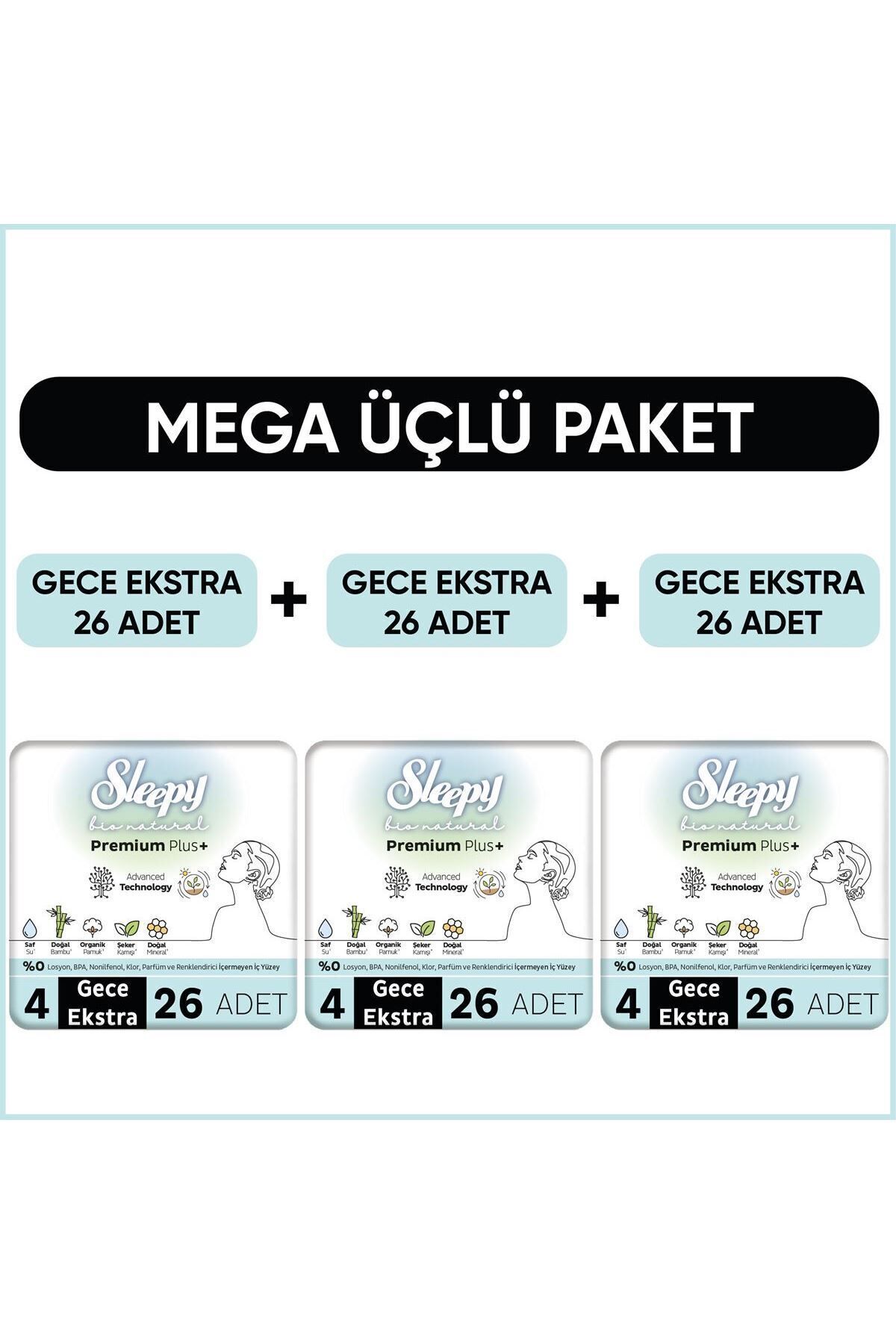 Sleepy Bio Natural Premium Plus Hijyenik Ped Mega Paket Gece Extra 26X3 Adet