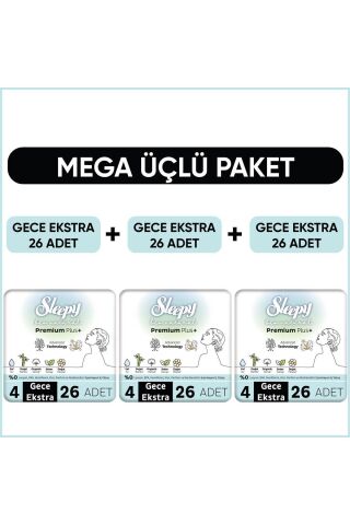 Sleepy Bio Natural Premium Plus Hijyenik Ped Mega Paket Gece Extra 26X3 Adet