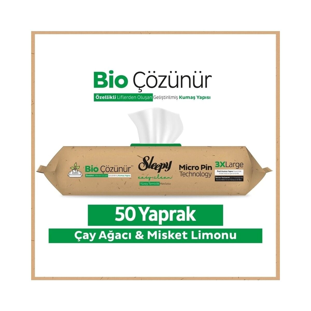 Sleepy Bio Yüzey Temizlik Havlusu 50 Adet Çayağacı Misket Limonlu