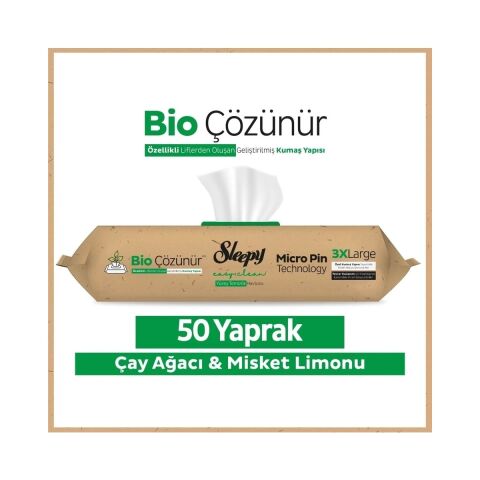 Sleepy Bio Yüzey Temizlik Havlusu 50 Adet Çayağacı Misket Limonlu