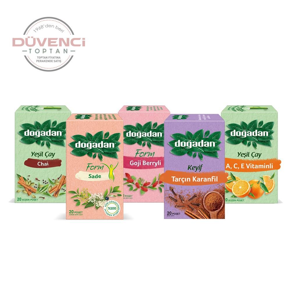 Doğadan Düvenci Toptan Bitki Çayları Paketi 5' li Model 8 (Goji Berry, Form Çay, Yeşil Çay Chai, Tarçın KAranfil, A,C,E Vitaminli)