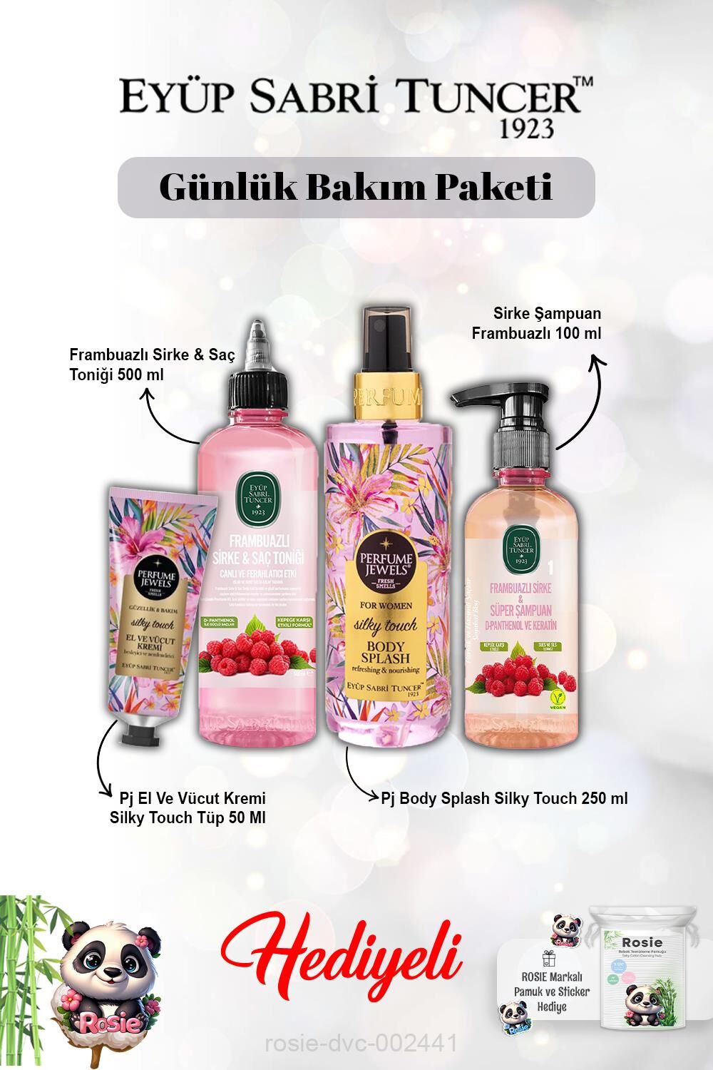 Frambuazlı Şampuan veTonik, Vücut Spreyi Splash Silky Touch ve Kremi ve Rosie