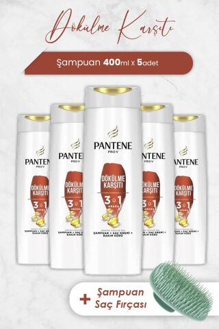 Pantene Pro-V Saç Dökülmelerine Karşı 3' ü 1 Arada Şampuan 400 ML x 5 Adet ve Şampuan Fırçası