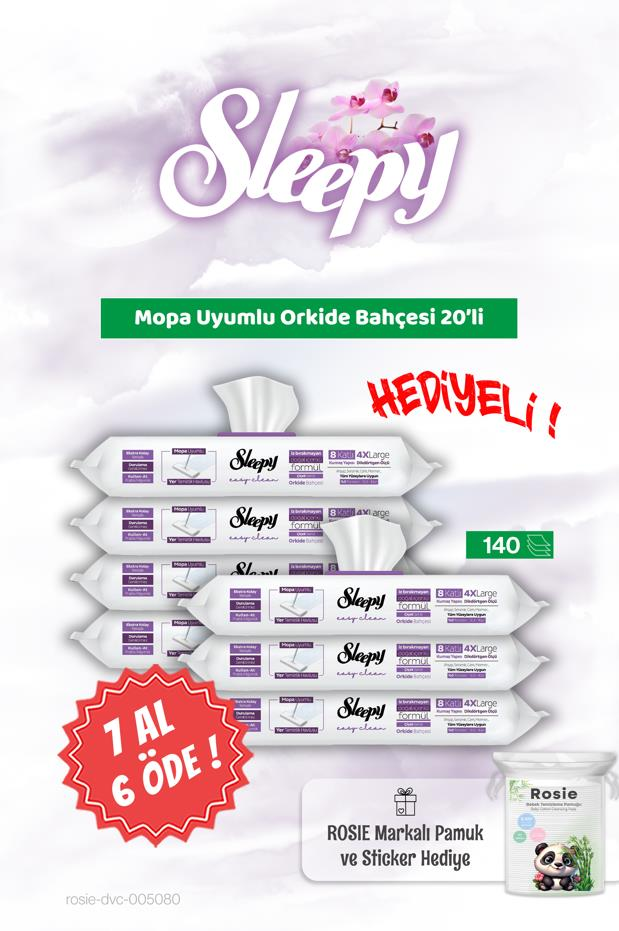 Sleepy 7 AL 6 ÖDE Mopa Uyumlu Orkide Bahçesi 20'li ve Rosie Bebek pamuğu