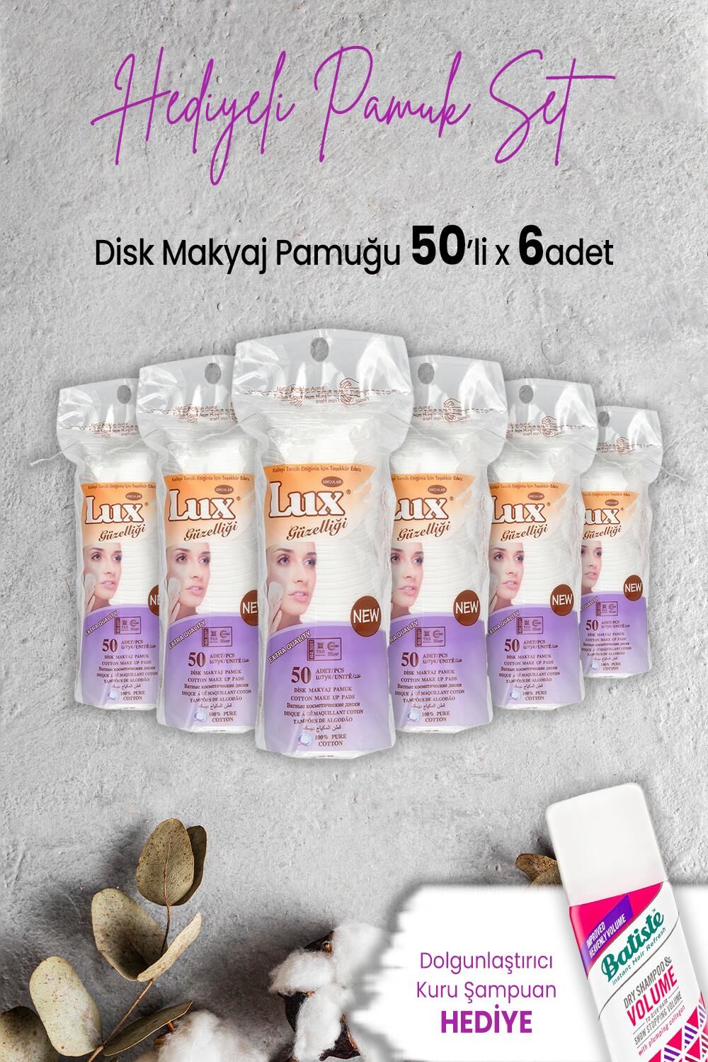 Lux Disk Makyaj Pamuğu 50'li x 6 Adet ve Hediyeli